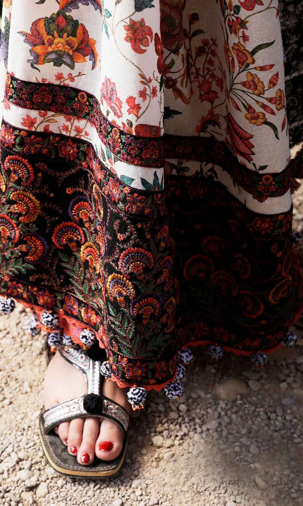 Hussain Rehar 3PC Heavy Embroidered Dhanak Suit with Printed Wool Shawl – Unstitched (FG - 12) - Image 4