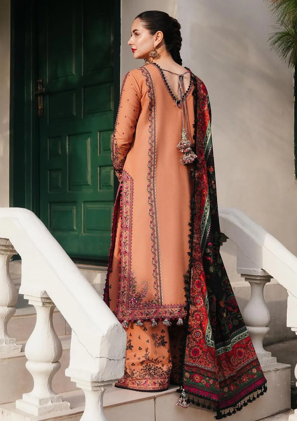 Hussain Rehar Winter Shawl 24 “Sahira” – Copper Brown 3 Piece Embroidered Khaddar Suit (FG – 07) - Image 2